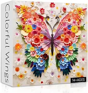 Butterfly Puzzles for Adults 1000 Pieces, Challenging Colorful Flower Butterflies Puzzles with Paper Art, Difficult Animal Plant Jigsaw Puzzles for Adults