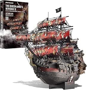 Piececool 3D Metal Puzzles for Adults, Red Queen Anne's Revenge Pirate Ship Model Kits, 3D Watercraft Model Building Kit, DIY Craft Kits Difficult 3D Puzzles for Family Time