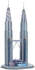 3D Puzzles for Adults & Kids, Petronas Twin Towers City Architecture Building Model Kit, 3-D Jigsaw Puzzles DIY STEM Desk Toys Christmas Birthday Gift for Hobbyist Teens Boys Girls 10-12-14, 130 PCS