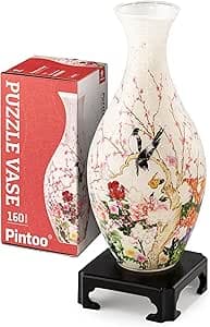 Pintoo 3D Puzzle Vase Unique Flower Vase Made by 160 Curved Plastic Puzzle Pieces House Warming Gift for Flower Arrangements and Home Decoration - [S1035] (Translucent, Flowers and Birds)