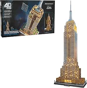 4D Build, Architect Series Empire State Building 3D Model Kit with LED Lights, Desk Décor, Adult Puzzles, Building Toys, 3D Puzzles for Adults & Teens, 479 Pieces, for Ages 12 & Up