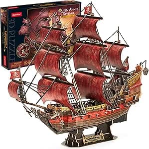 CubicFun 3D Puzzles for Adults Kids, Red Queen Anne's Revenge 391 Pcs, Home Decor Cool Pirate Ship Arts & Crafts for Adults Puzzle Model Kits, Birthday Gifts for Women Men Puzzles for Adults