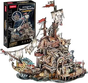 CubicFun 3D Puzzles for Adults Kids Tortuga Pirate Bay Cool Pirate Shipwreck Home Decor Indoor Model Kits Ragged Pirate Ship Crafts for Adults Birthday Gifts for Kids Women Men Teen Boy Room Decor