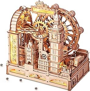 ROKR Marble Travel London, 3D Wooden Puzzles for Adults, Marble Run Kit Adults to Build, 3D Wooden Puzzle with LED, Unique Gift for Men Women