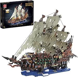 Pirate Ship Building Sets with Lights, MOC Flying Dutchman Model Toy Boat, Ghost Ship Building Blocks Sets, Great for Adults and Teens as a Birthday or Party Gifts(2159Pieces)