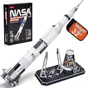 NASA Apollo Saturn V 3D Puzzles for Adults Kids Space Toys for Boys 5-8 Rocket Ship, Puzzles for Kids Ages 8-14 Space Exploration Puzzle Model Kit, 136 Pieces forTeens