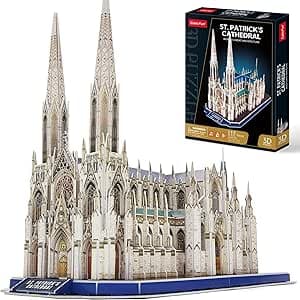 CubicFun 3D Puzzles for Adults St. Patrick's Cathedral Model Kits, New York Architecture Puzzles for Adults Building Toys for Kids Ages 10+, 117 Pieces with Booklet for Grandkids