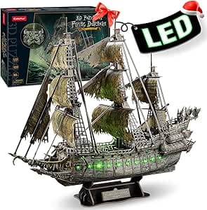 CubicFun 3D Puzzles for Adults Green LED Flying Dutchman, 360 Pieces Pirate Ship Arts & Crafts for Adults Gifts for Men Women Model Kit, Lighting Ghost Ship Christmas Men Gifts