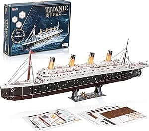 3D Puzzle Titanic Ship Model, 282 Pieces, 36 inches Long,with LED Lights, Paper Puzzle of RMS Titanic